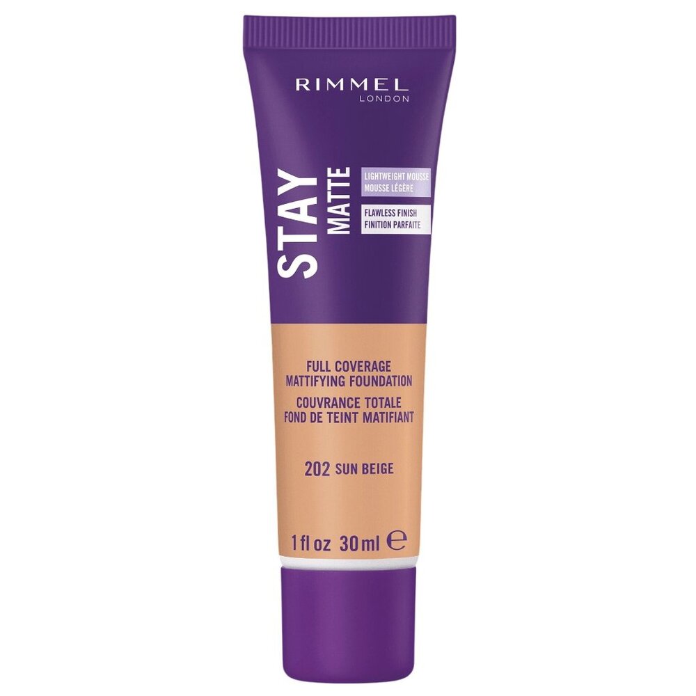 Rimmel London 202 Sun Beige Stay Matte Foundation1 fl oz Full Coverage NEW